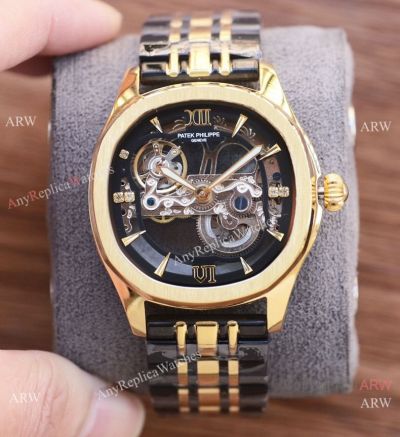 Copy Patek Philippe Open-Work Dial Black-Gold Case Watches